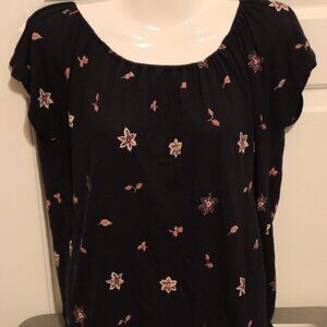 Ann Taylor Loft Rayon Lightweight Blouse Elastic Scoop Neck Size Medium Back Tie